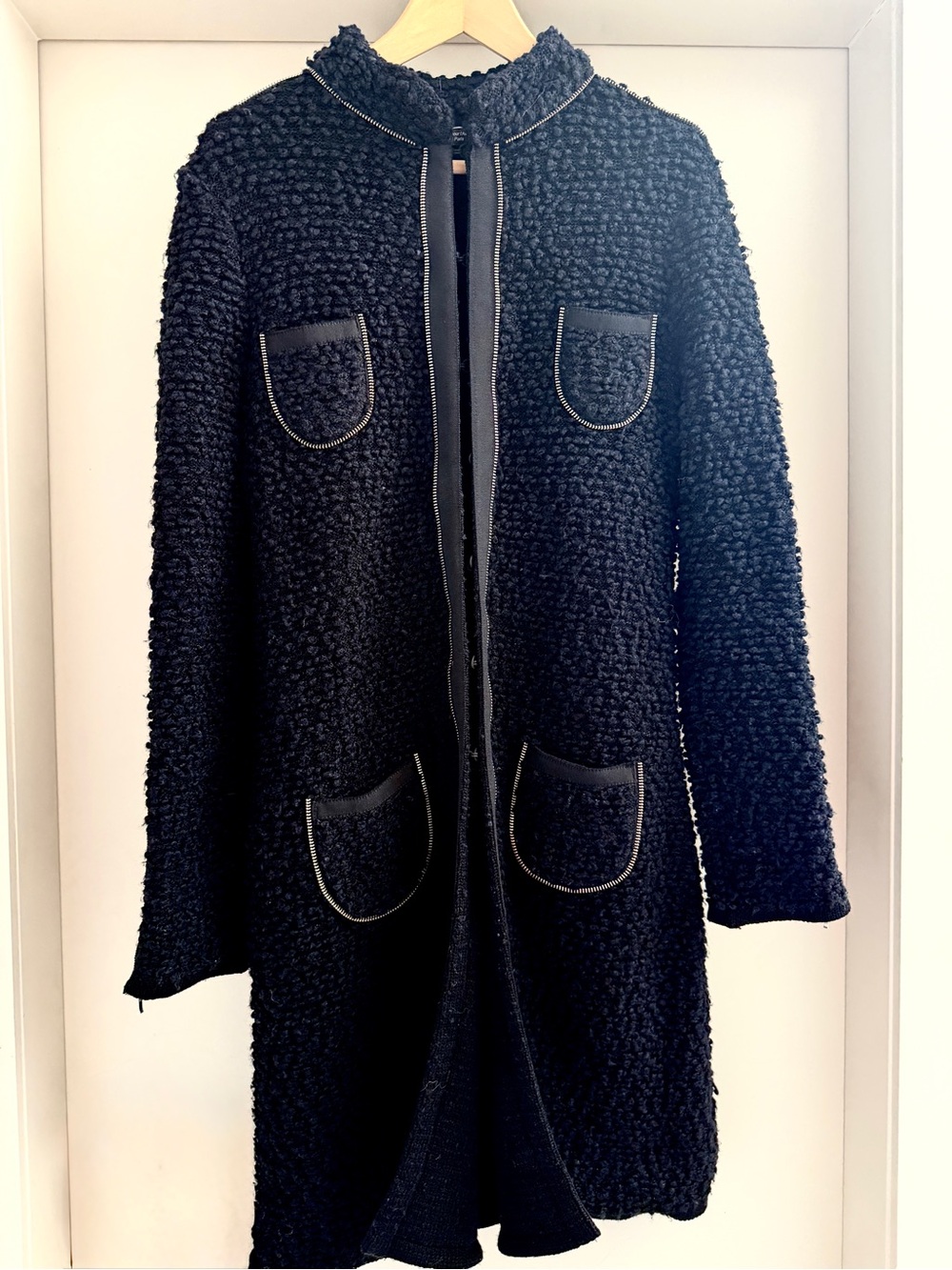 Straight from Paris! Lil pour l'Autre Paris Black Bouclé Knit Sweater Coat